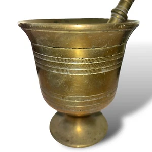 Antique Solid Brass Apothecary Mortar & Pestle Pharmacy Decor 5” Tall - Picture 1 of 7