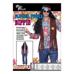 Mens Hippie Costume Pants Shirt Vest Headband 60's 70's Retro Party - Picture 1 of 4