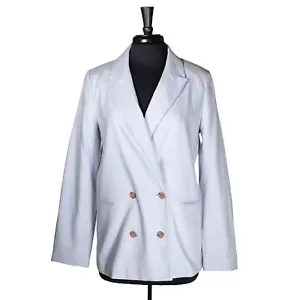 Banana Republic Women's Blazer Blue Linen Double Breasted Stretch Suit Jacket 12 - Picture 1 of 8