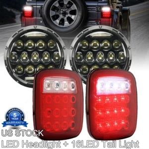 DOT 7" LED Headlights + 16 LED Tail Lights Combo For Jeep Wrangler TJ 1997-2006 - Foto 1 di 12