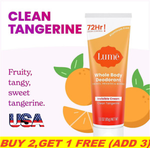 Lume Whole Body Deodorant Cream Clean Tangerine Skin Safe 72Hr Odor Control US~