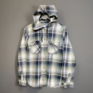 Carhartt Plaid Button Down Flannel Shirt Hoodie L 12 14 schwarz grau Tasche Damen - Bild 1 von 7