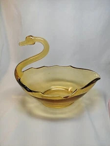 Vintage Viking Amber Glass Swan 6” Dish - Picture 1 of 6