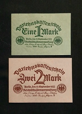 1922 German Reich 1 Mark Und 2 Mark Darlehenskaffenschein Notes - Image 1 of 4