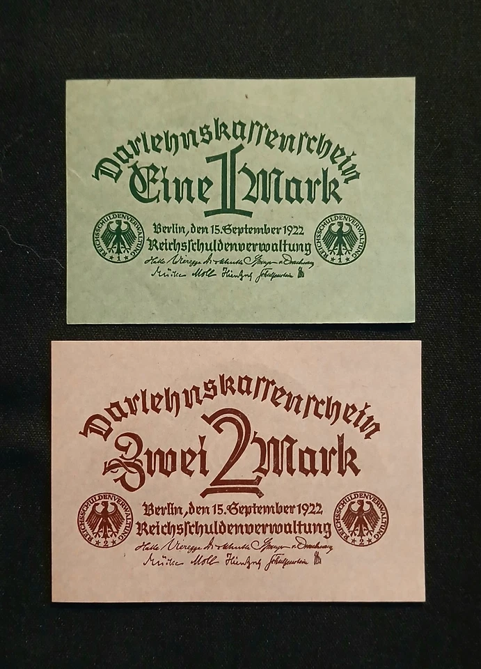 1922 German Reich 1 Mark Und 2 Mark Darlehenskaffenschein Notes - Image 1 of 4
