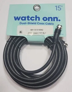 ONN black 15 ft. RG6 Dual shield Coax Cable - Picture 1 of 3