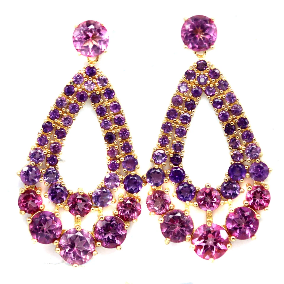 925 Sterling Silver Pink Mystic Topaz & Purple Amethyst Black Friday Earrings - Image 1 of 4