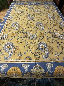 HELLGELBE BLUMEN & PAISLEY BLAU ROST SENF & WEISS TISCHDECKE 72”X52” - Bild 1 von 7