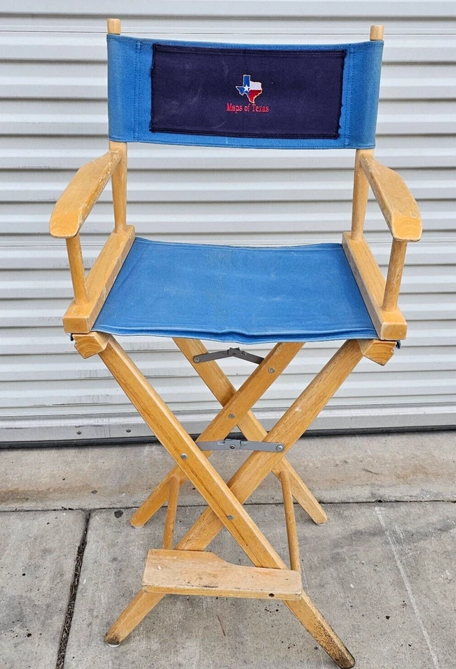 Bar Height Wood Director's Chair - Blue  Canvas Maps of Texas - Image 1 of 4