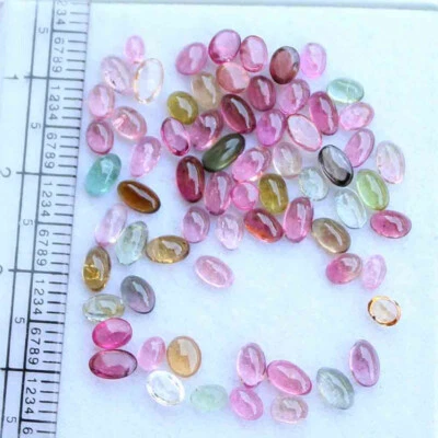 11.7 Ct Natural Tourmaline Multi Color 3*4.5 mm Oval Cabochon Loose Gemstone Lot - Image 1 of 4