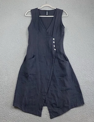 Vestido midi envolvente tejido elástico de lino Inizio Italia talla S azul-gris Lagenlook Coastal Foto 1 de 4