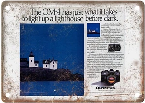 Olympus 1986 Vintage Film Camera Pubblicità Retro Look Insegna Metallo C1482 - Foto 1 di 2