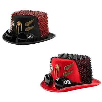 Gothic Rivets Top Hat with Gear Goggles for Victorian Prom Cosplay Accessory - Image 1 of 4