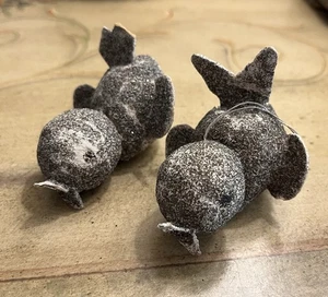 Vtg-Silver Mica Glitter Cardboard Putz Bird-Lot 2-Xmas Tree Ornament-Paper Mache - Picture 1 of 16