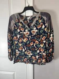 Jodifl Top Bluse Damen Blumenmuster Langarm - kleiner schöner Druck. Vausschnitt - Bild 1 von 7