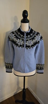 Suéter islandés para mujer pequeño S azul lana de cordero mezcla de angora pulóver cremallera completa Foto 1 de 4