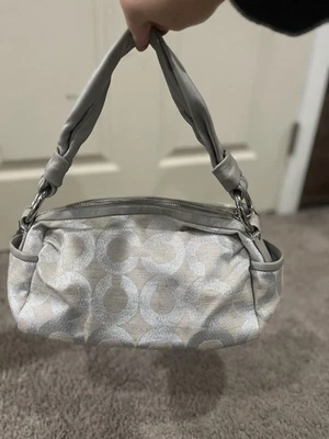 Coach 13507 Parker Op Art Canvas Shoulder Bag Silver/Gray Jacquard Signature C - Image 1 of 4