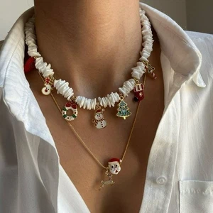 Men Santa Christmas White Necklace Women Candy Cane Reindeer Necklace Choker Her - Picture 1 of 12