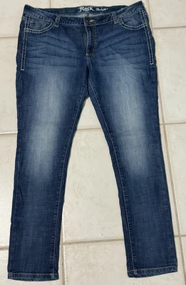 Pantalones de mezclilla para hombre Rock 47 by Wrangler azules (etiqueta 34X33) medidos 38 X 33 ~ bordados Foto 1 de 4