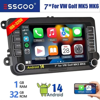 Rádio estéreo GPS carro 7" para VW Volkswagen Jetta Passat Android 14 Apple Carplay - Imagem 1 de 4