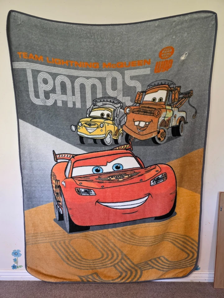 Disney Pixar Cars Team Lightning McQueen Plush Twin Sized Blanket 59x78 Large - Image 1 of 4