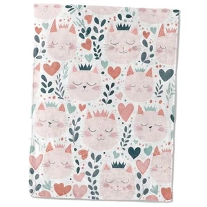 Cute Cat Faces Flannel Blanket - Cartoon Kitten Heart and Crown 50x60in Cat 01 - Picture 1 of 7