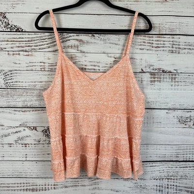 Women's American Eagle Cotton Knit Strappy Crop Tank Orange White Boho Flowy XL - Image 1 of 4