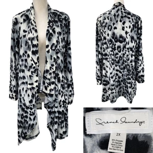 New French Laundry Women Plus 2X Leopard Cheetah Open Front Cardigan Sweater Top - Picture 1 of 10
