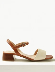 Damen Marks & Spencer niedrige Riemchensandalen in Braun & Creme, Größe 6,5 neu ohne Karton. - Bild 1 von 4