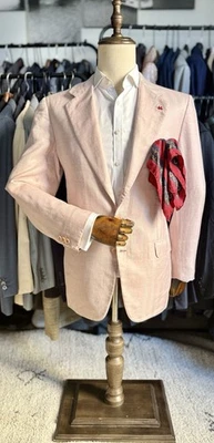 Nuevo sin etiquetas Increíble Abrigo Deportivo Brioni Rosa Pastel Cachemira/Seda/Lino 40R US/50R IT Foto 1 de 4