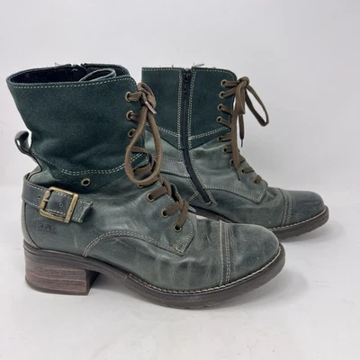 Taos Crave Boots Teal Leather Suede Lace Up Side Zip Round Toe Size 38 7-7.5 - Image 1 of 4