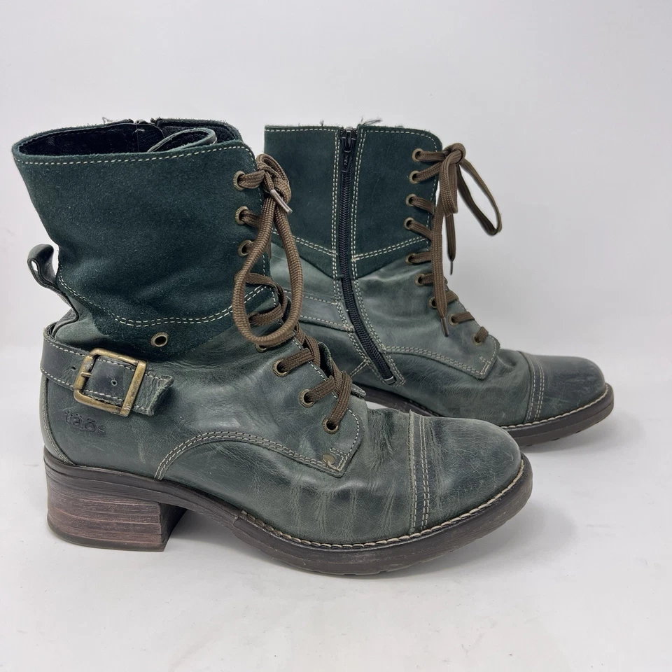 Botas Taos Crave de cuero verde azulado gamuza con cordones cremallera lateral punta redonda talla 38 7-7,5 Foto 1 de 4