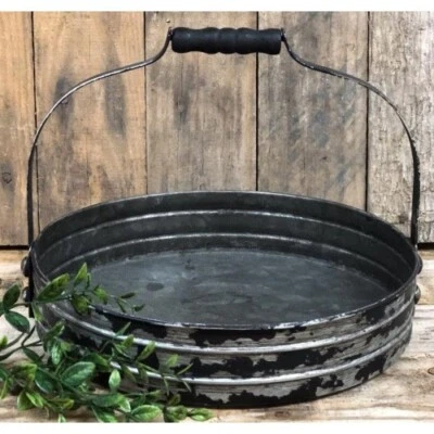 NEW Chippy AGED BLACK TRAY Metal Handle Country Kitchen Tabletop Farmhouse 10" W - Image 1 of 2