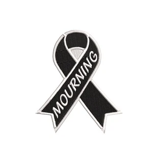 Mourning Awareness Support Ribbon Black Patch Embroidered Iron-on Applique - Picture 1 of 12