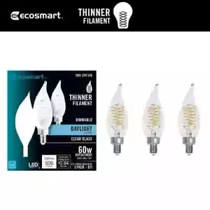EcoSmart 60-Watt Equivalent BA11 Dimmable E12 Candelabra Fine Daylight (3-Pack) - Picture 1 of 16
