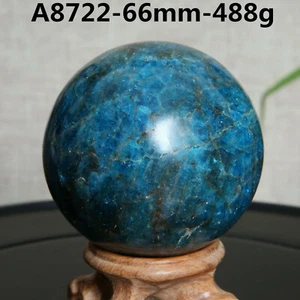 A8722-66mm-488g Rare NATURAL Blue Apatite Sphere QUARTZ CRYSTAL Ball Healing - Picture 1 of 12