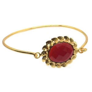 Red Garnet Quartz Fashion Bracelet Handmade Gold Plated Adjustable Cuff l473 - Picture 1 of 6