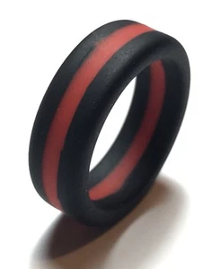 Thin Red Line Ring, Silicone, Sport Ring, Fire, Size 7 - Picture 1 of 7