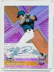 2019 Elite Extra Edition Bobby Witt Jr #2 Aspirations on card AUTO PURPLE /25