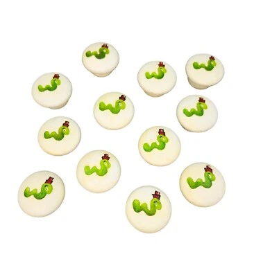 Juego de 12 perillas de gusano pintadas a mano de color verde en pulgadas para niños Foto 1 de 4