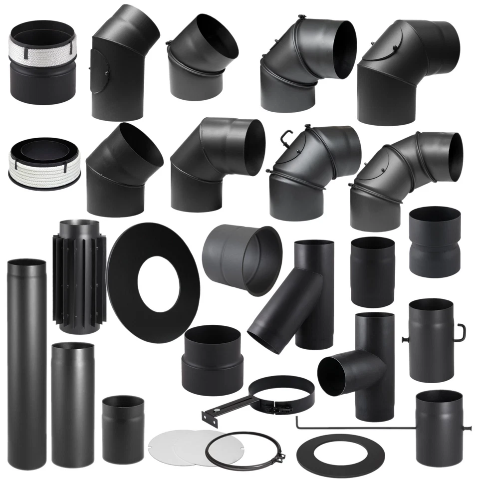 Kaminrohr Abgasrohr Ofenrohr Rauchrohr 2 mm Bogen Rosette Wandfutter 120 150 - Bild 1 von 1