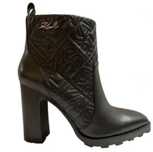New Karl Lagerfeld Paris Petria Logo Black Ankle Boots - Picture 1 of 4
