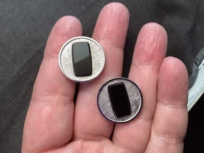 Vintage SHIELDS Silver Tone Cufflinks With Rectangular Black Stone - Image 1 of 4