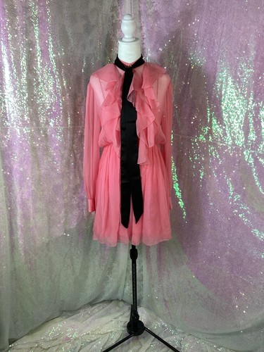 Gucci mini abito anguria chiffon seta maniche lunghe taglia IT38 US8 AUTENTICO NUOVO CON ETICHETTE