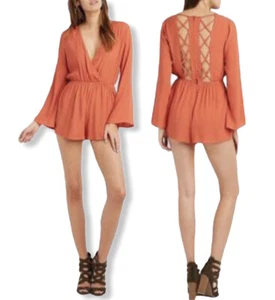 NWT Charlotte Russe Lattice Bell Sleeve Romper Sz S - Picture 1 of 7