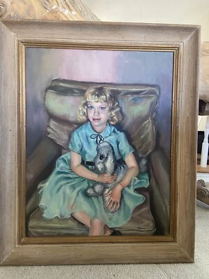 ВИНТАЖНЫЙ АРТУР ФИЛЛИПС 1953 МОЛОДАЯ ДЕВОЧКА ИГРУШКА ПУДЕЛЬ PORTRIAT ХОЛСТ КАРТИНА МАСЛОМ  - Изображение 1 из 4