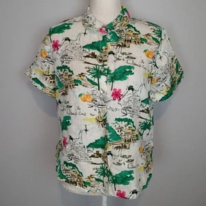 Cynthia Rowley Linen Amalfi French coast print Button Front shirt top blouse m - Picture 1 of 13