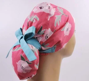 Scrub hats, nurse scrub cap, womens surgical hat, ponytail scrub cap flowers - Picture 1 of 3