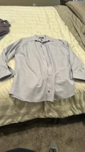 Hart Schaffner Marx non iron Men's gray purple LS buttn down Dress Shirt-17.5/34 - Picture 1 of 3