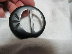  Large Round Black Carved Bakelite Sash Belt Buckle 1-3/4” Diameter - Picture 1 of 4